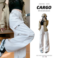 thumbnail image 2 of Pantalones cargo de mujer nuevos de primavera 2024, pantalones acampanados de estilo americano con bolsillos grandes, pantalones holgados, drapeados, de dos piezas, largos hasta el suelo, 2 of 4