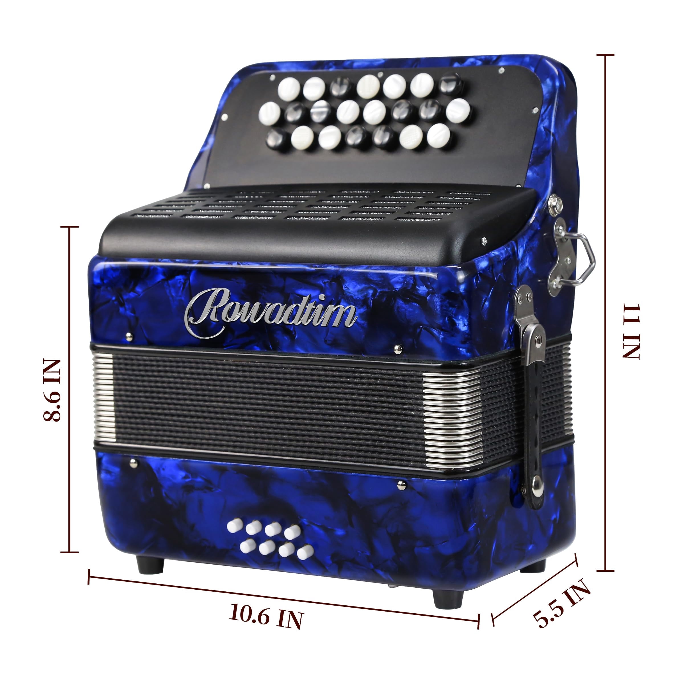 Rowadtim 22 Keys Accordion, 8 Bass Student Piano Accordions Suitable for Beginners and Students; Lightweight and Portable,with Backpack and Adjustable Straps ( Blue)