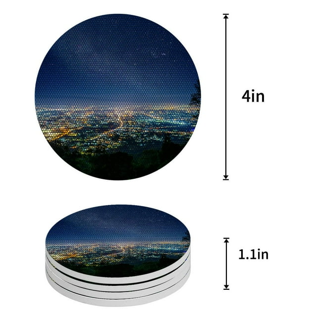RYLABLUE Mandala Ensemble de 6 Coaster Rond pour les Boissons, Absorbant en Céramique Coasters en Pierre Tapis de Tasse avec Base en Liège pour la Maison Cuisine Salle Café Table Bar Décor