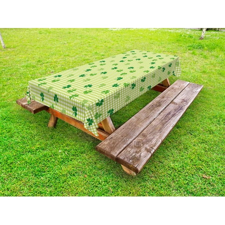 

Irish Outdoor Tablecloth Retro Classical Checkered Pattern with Cute Green Shamrocks Clovers Garden Plants Decorative Washable Fabric Picnic Tablecloth 58 X 104 Inches Multicolor by Ambesonne