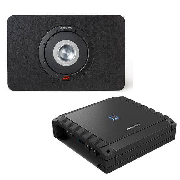 Alpine S2-A60M S-Series Class-D Amp & RS-SB12 Single 12” R-Series Shallow Preloaded Subwoofer Enclosure