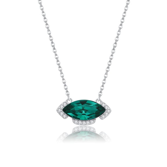 TANGPOET Marquise Necklace Sterling Silver Green Crystal Pendant Marquise Jewelry Gifts for Women