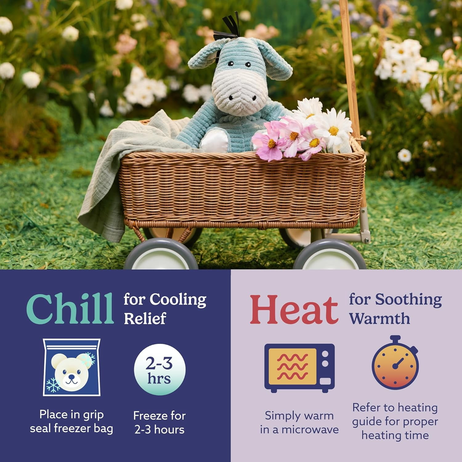 warmies 13” Donkey Stuffed Animal, Microwavable Heated Plushies and Weighted Soft Plush Toys