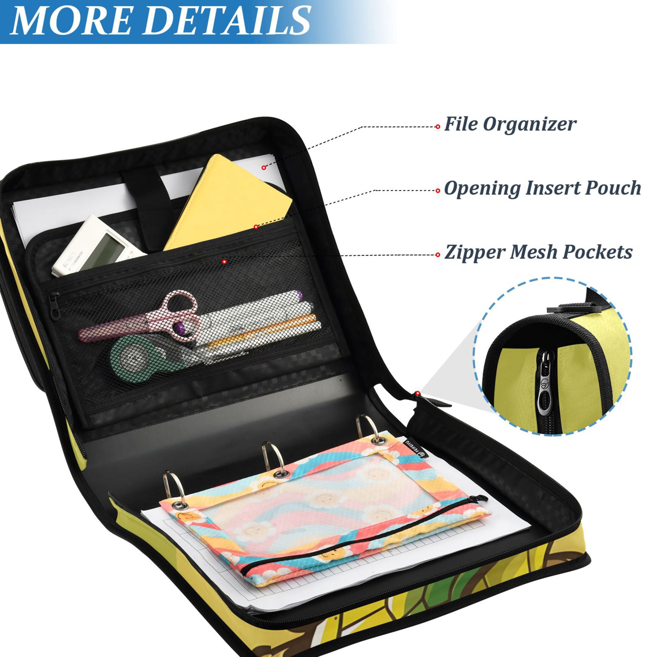 3 Ring Zipper Binder with Shoulder Strap Waterproof Trapper Keeper 2 Inch D-Ring 500 Sheets Capacity Cute Snake in Cone
