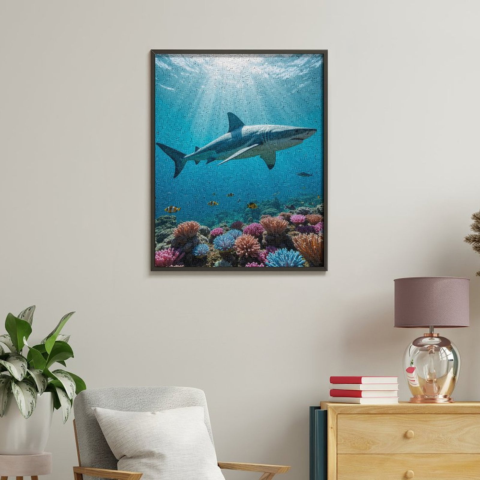 Paint By Numbers Kit for Adults Beginner - DIY Shark Above Colorful Coral Reef Canvas Painting Kits for Adults, Frameless Paint By Number for Adults for Home Wall Decor 16x20 Inch