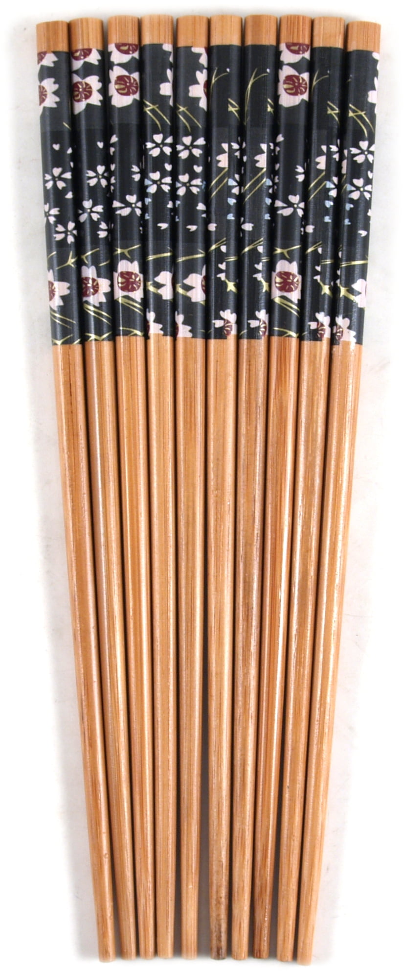 Asian Black Floral Bamboo Chopsticks, 5 Pair