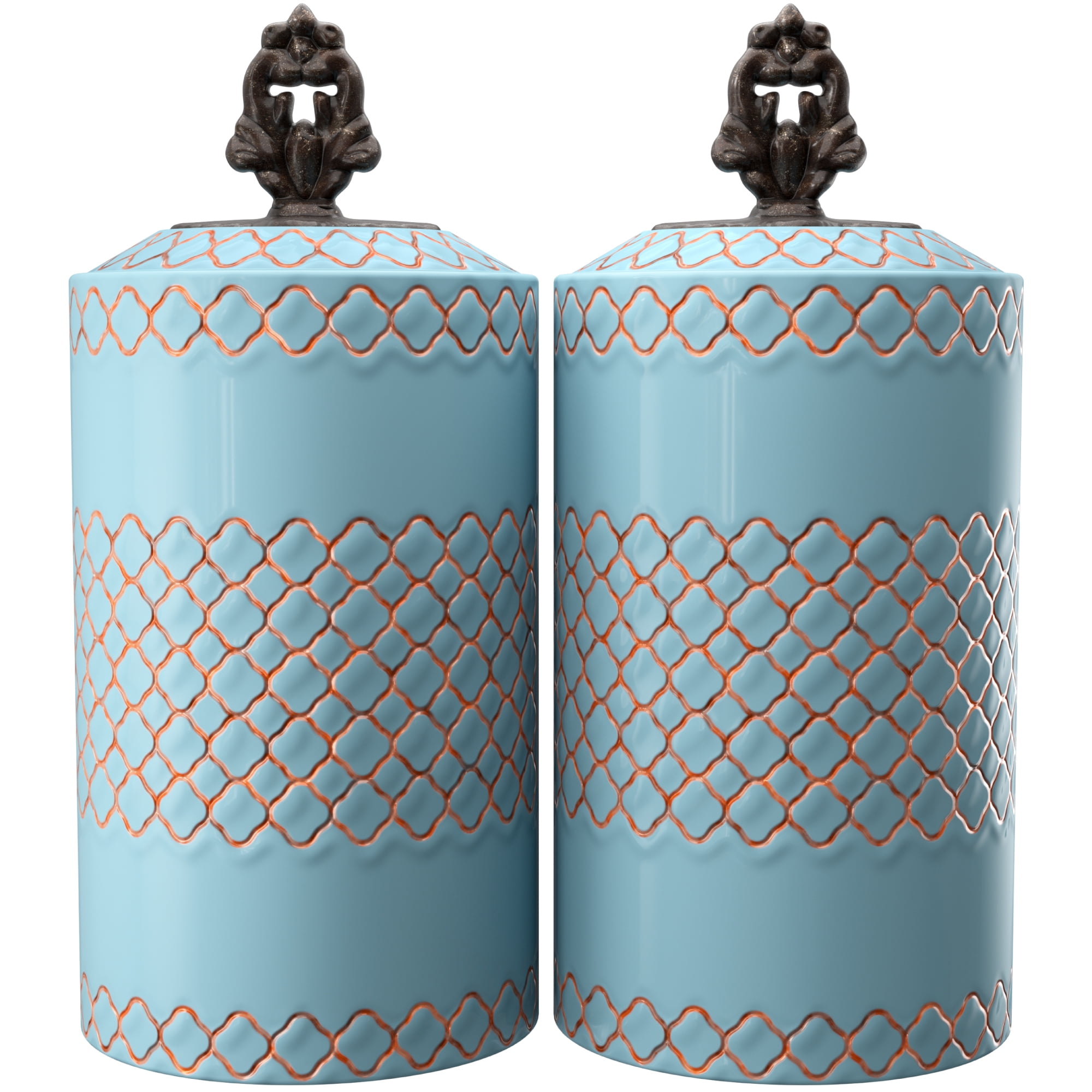 American Atelie Blue Canister Sets for Kitchen Counter, Ceramic Kitchen