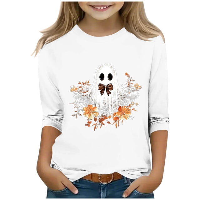 Chandail d'Halloween pour Garçons Chandails d'Halloween pour Enfants Manches 3/4 Col Rond Imprimé Chandail du Bas Haut
