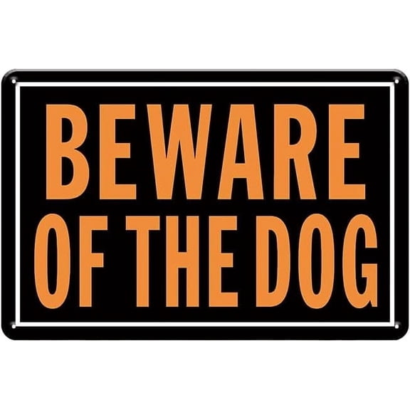 Beware of The Dog Sign for Fence - 12 x 8 inch Metal Warning Sign for Garden, Gate and Yard Wall Decor, Black/Orange