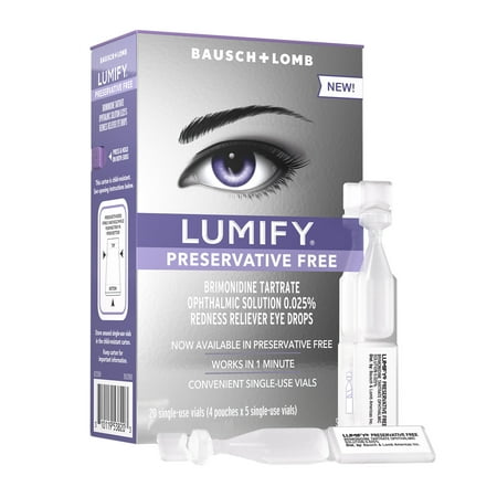 LUMIFY Preservative Free Redness Reliever Eye Drops, For Whiter and Brighter Looking Eyes, 20 Single Use Vials