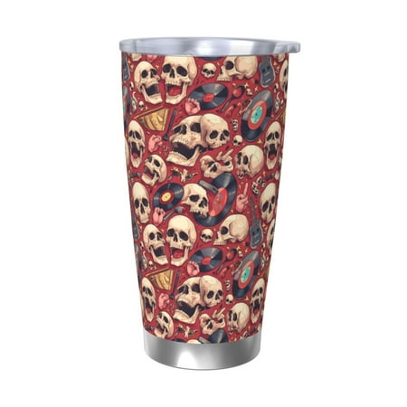 

Cauagu Skull record Guitar music Pattern 20oz Tumbler Stainless Steel Vacuum Insulated Tumbler with Lid Insulated Coffee Mug Thermal Cup with Splash Proof Sliding Lid-Without Straw