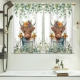 thumbnail image 3 of Sage Green Eucalyptus Highland Cow Kitchen Curtains Plant Leaves Bathroom Curtains Window Treatment Drapes Tier Botanical Cafe Small Bedroom Short French Door Curtains 2 Panels 28x40 Inch, 3 of 5