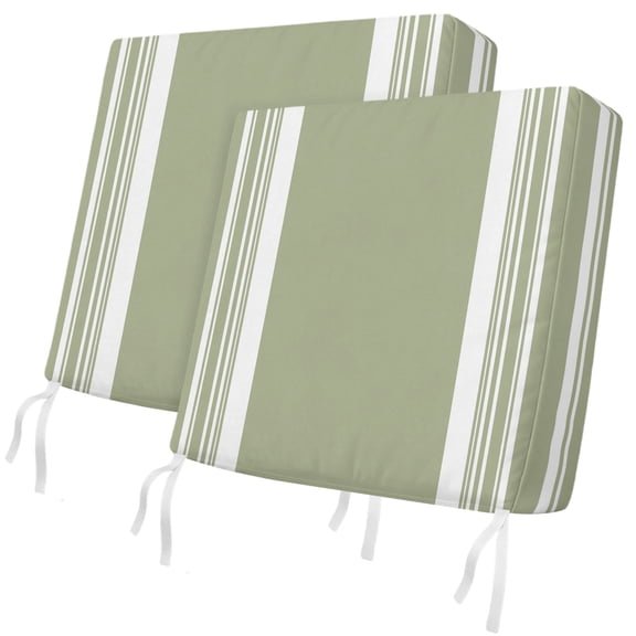 Outdoor Patio Cushion Covers 2 Pack Sage Green Striped Patio Chair Cushion Covers with Ties and Zipper Classic Farmhouse Stripes Waterproof Outdoor Seat Cushion Covers for Patio Furniture 24"x24"