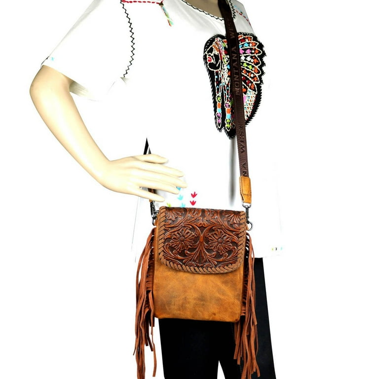 Montana West Genuine Leather Fringe Purse Western Crossbody Bag for Women