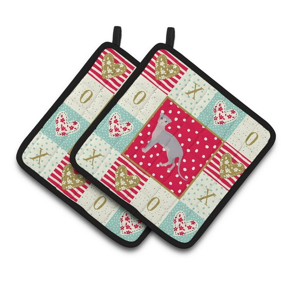 Ukrainian Levkoy Cat Love Pair of Pot Holders