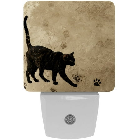 

Night Lights Plug Into Wall [2 Pack] Night Light for Kids LED Nightlight with Dusk to Dawn Sensor for Bathroom Decor Children Room Black Cat Animal Footprint Vintage