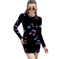 thumbnail image 1 of Playful Notes Print Shirt Dress Autumn Winter Female Dress Long Sleeve Dress Note Clef Melody Music Notes Rhythm Treble Note, 1 of 5