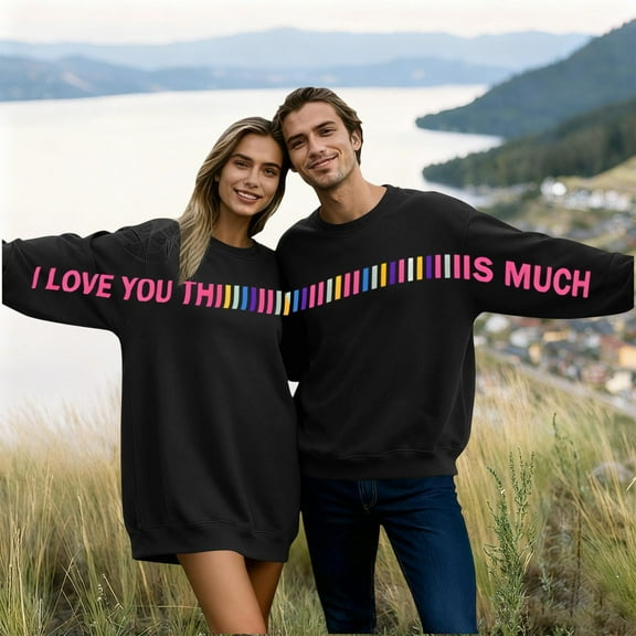 Avrnliq Black Valentines Day Sweatshirt for Women, Cute Love Heart Design Cozy Casual Gift for Her,Size 2XL