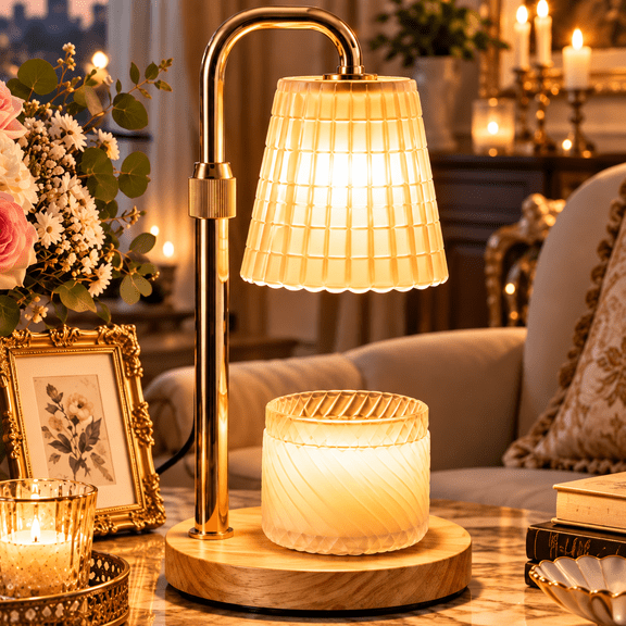 Hausdemo Candle Warmer Lamp, Timer, Dimmable, Adjustable Height, for Scented Jar Candles, Birthday Gifts for Women Mom, Home Decor, Wood Corn with Bulbs
