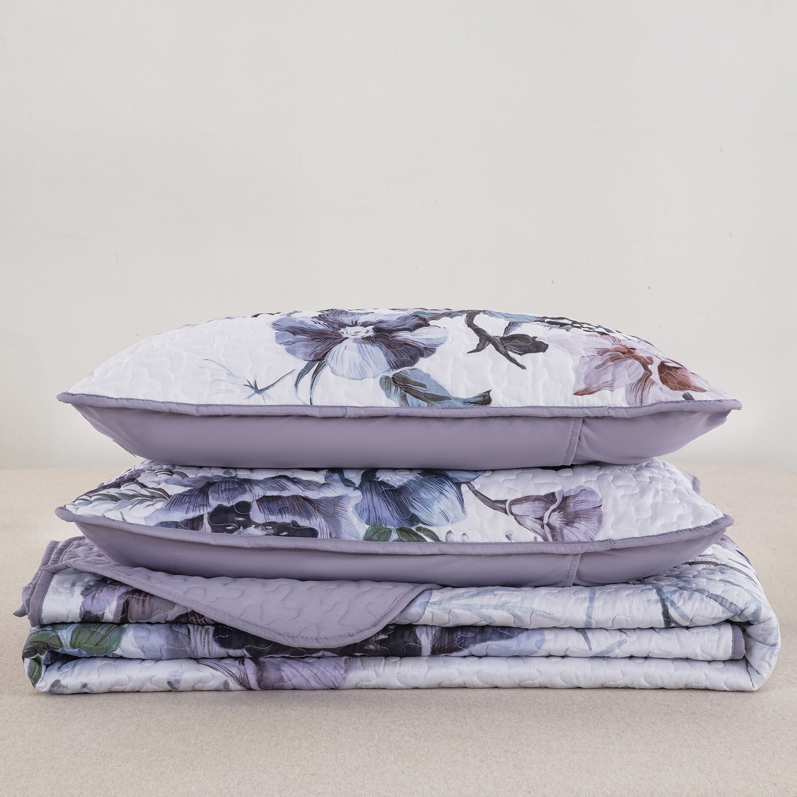 Dintszyayue Quilt Sets Queen Size,3 Pcs Purple Flower Boho Bedding Set Lightweight Adult(90"x 96")