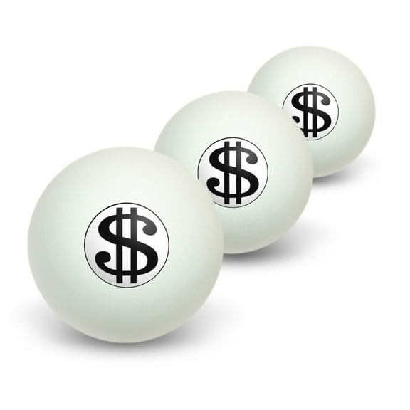 Dollar Sign White and Black Novelty Table Tennis Ping Pong Ball 3 Pack