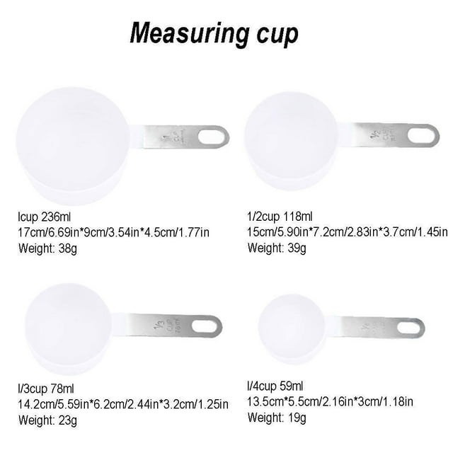 4pcs/Set Graduated Measuring Spoon Cup Stainless Steel PP Baking Measurement Tool White Measuring Cup