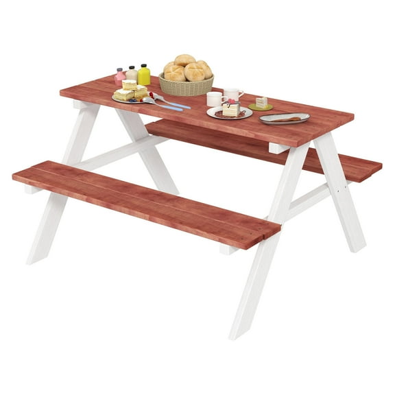 Kids Picnic Table Set, Wooden Outdoor Bench & Table - Ages 3-8, Weatherproof Garden Furniture, 220lbs Capacity