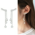 thumbnail image 6 of Women Long Tassel Crystal Pearl Cubic Zirconia Drop Dangle Earrings Jewelry, 6 of 8