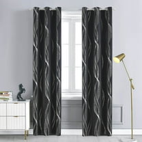 HBBKVI Wavy Line Curtains 52" × 63", Grommet Thermal Insulated Blackout Curtains for Living Room Bedroom, Noise Reduction Curtain Panels Black