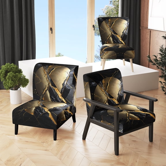 Designart "Golden Geode Abstraction III" Gold Marble Upholstered Accent Chair - Modern Arm Chair For Living Room