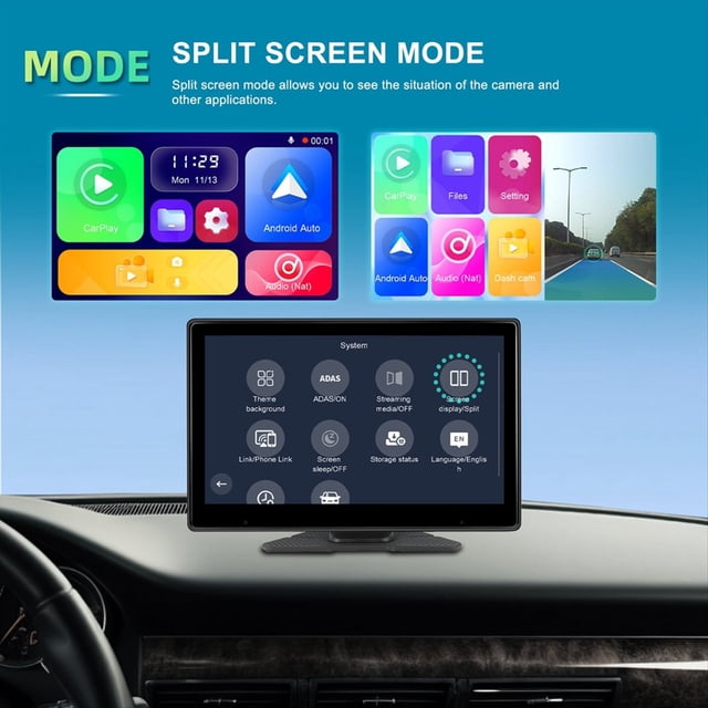 Pantalla Táctil de 10,1 Pulgadas Inalámbrico Carplay y Android Auto Reproductor Multimedia Portátil para Coche 4K DVR Dash Cam, Sin Cámara