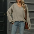 thumbnail image 4 of Work Blouses for Women Women's Fashion Loose V-Neck Solid Color Casual Long Sleeve T-Shirt Top, 4 of 7