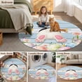 thumbnail image 5 of Easter Round Area Rug 7Ft Washable Circle Rugs for Dorm Laundry Room, Spring Bunny Feet Flowers Eggs Blue Wooden Grain Non-Slip Carpet Floor Mats Indoor Outdoor Carpet Runner Aesthetic Home Decor, 5 of 8