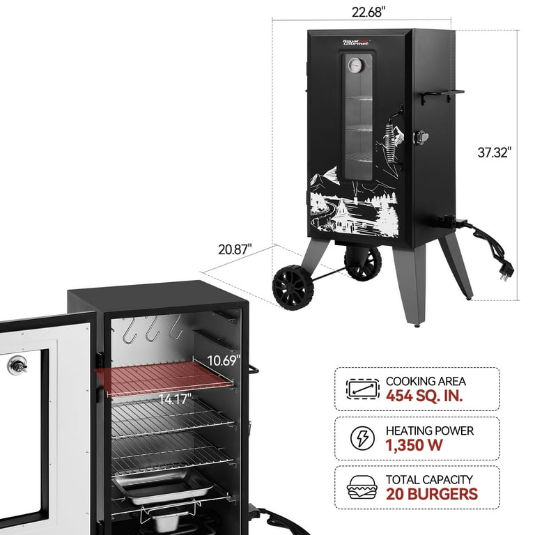 Royal Gourmet SE2806 28-inch Analog Electric Smoker with 3 Chrome-Plated Smoking Racks, Adjustable Temperature Control - Black