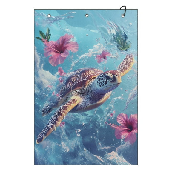 Yuyamidu Sea Turtle Golf Towel Hibiscus Cleaning Towels with Hook and Loop Fastener Golf Accessories Gifts for Women