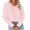 Pink, variant on Long Sleeve Women V-Neck Crop Tops Casual Simple Solid Basic Shirt