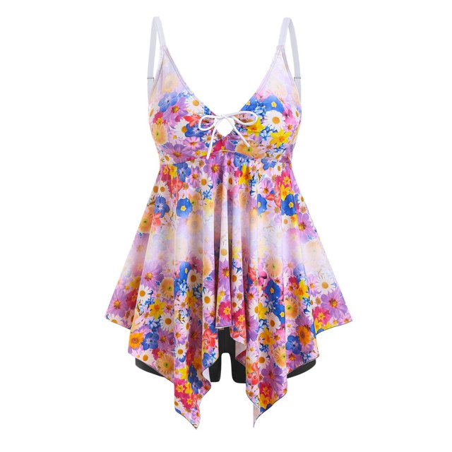 Tamaño de talla grande printas florales precipitadas Tankini Tankini Rosegal Vestidos casuales de talla grande