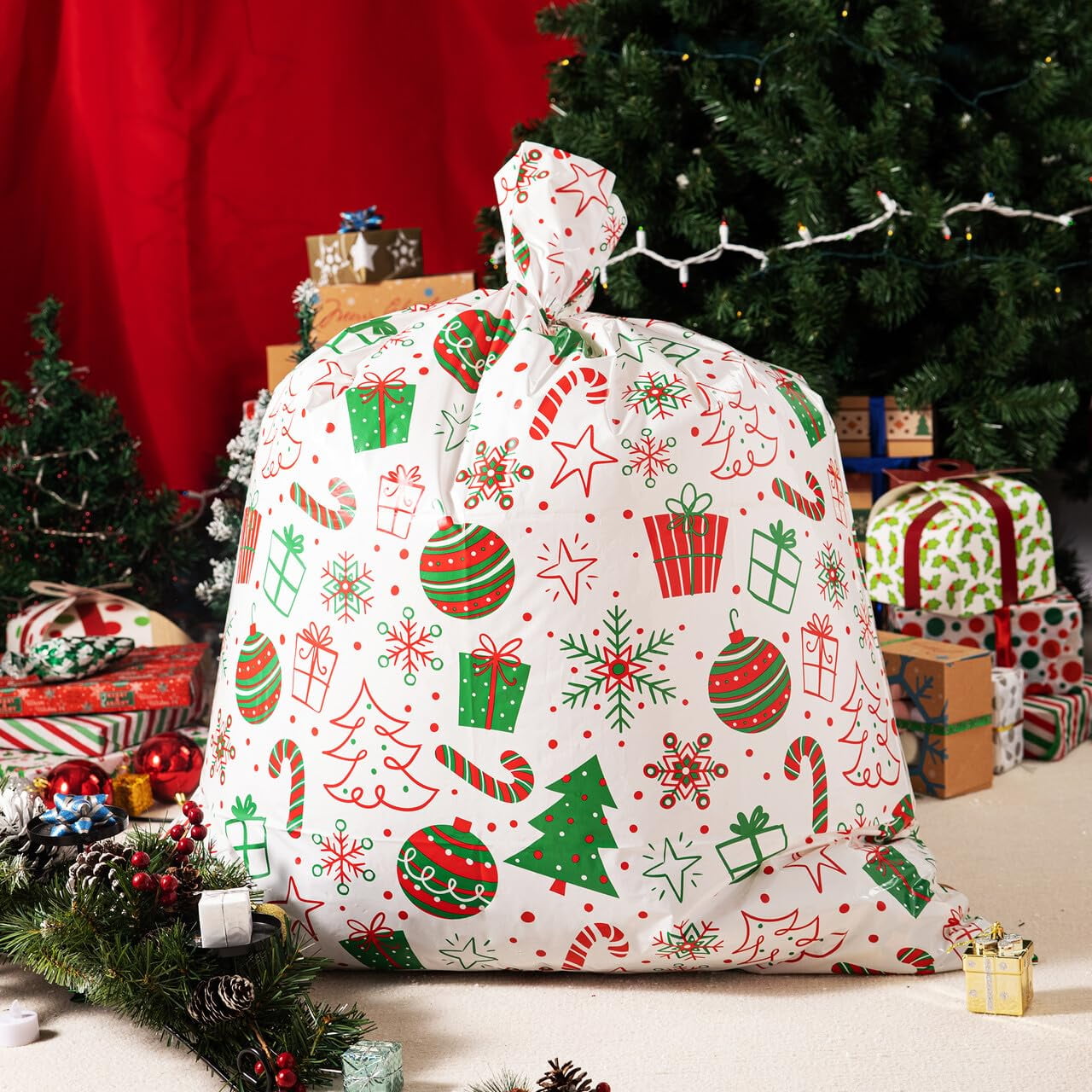 X-Large Christmas Fabric Gift Bag - Santa Sack - Drawstrings and Jingle  Bells - Reusable and Eco-Friendly - Scooter Girl Fabric | Fabric gift bags,  Christmas fabric, Fabric gifts