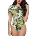 thumbnail image 1 of Balery Hawaii Palms Body de cuello redondo de manga corta para mujer Tops de manga corta Tops básicos-Small, 1 of 7