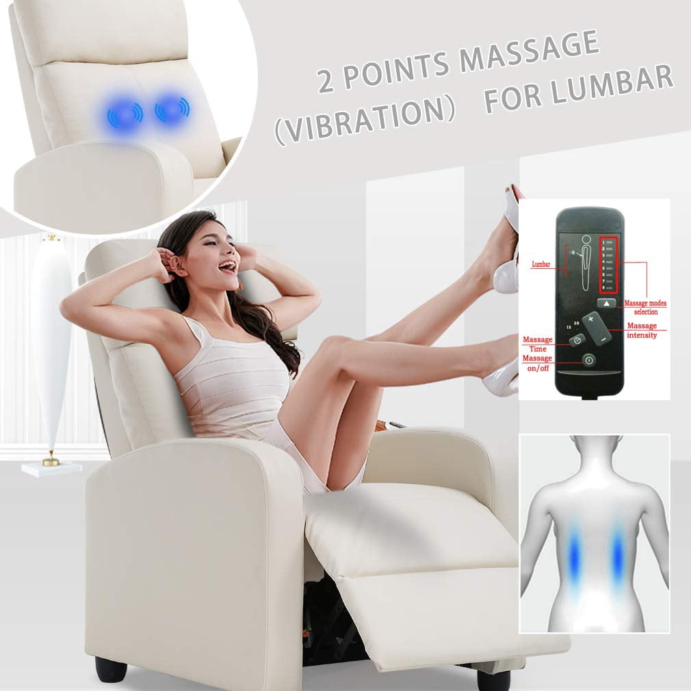 YRLLENSDAN Leather Recliner Chairs for Adults, Manual Push Back Recliner Chair, Massage Recliner Chair for Living Room, Single Sofa Chair Reclinable, Relaxing Home Theater Seating, Beige