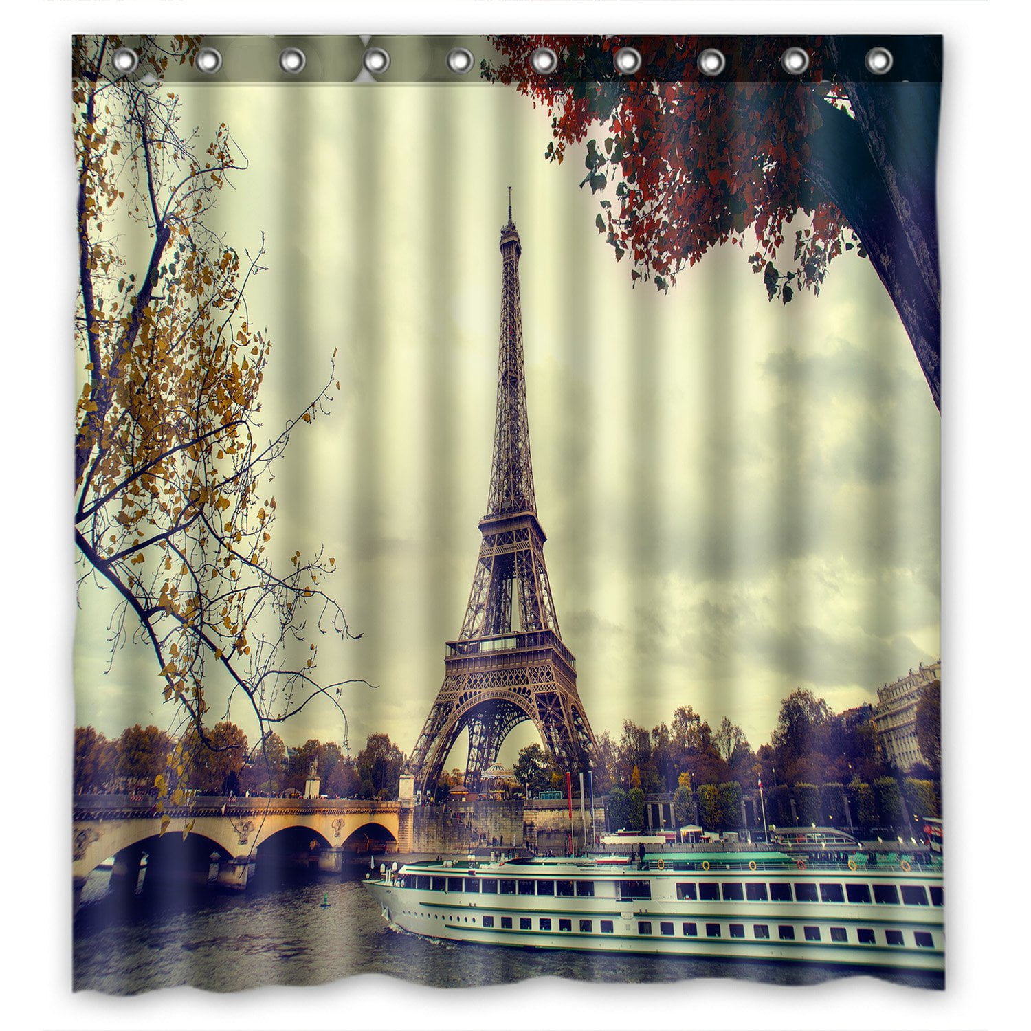 PHFZK Paris Eiffel Tower Shower Curtain, Paris Landmark City of Love