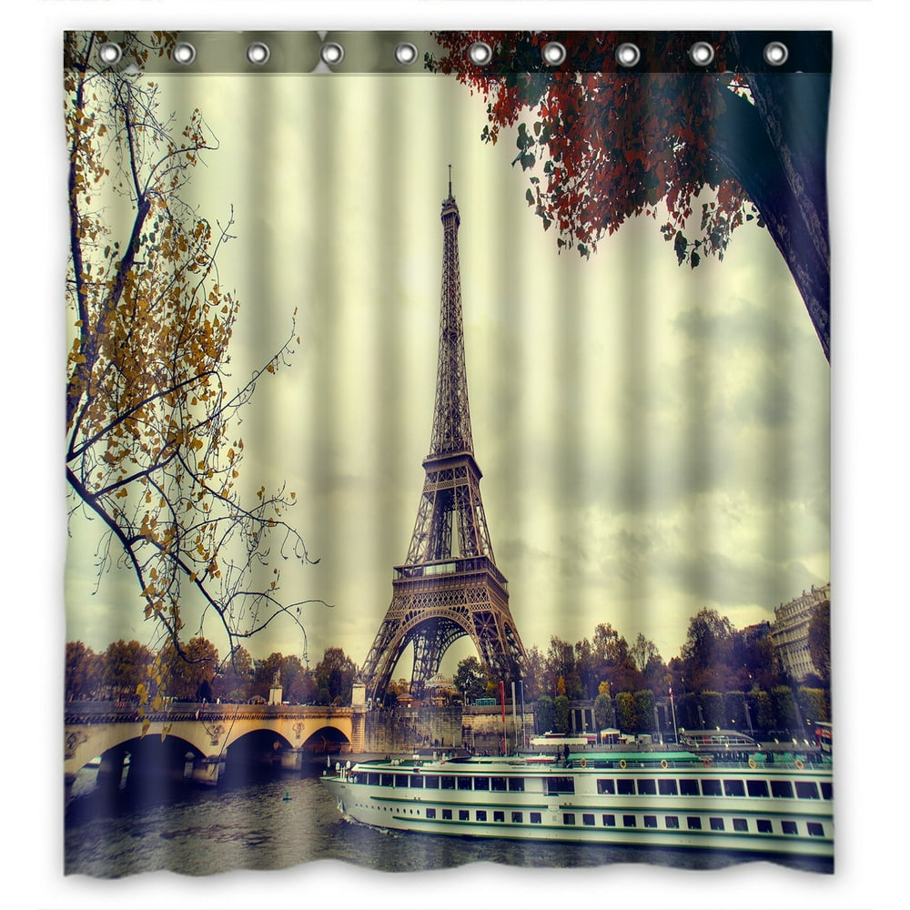 PHFZK Paris Eiffel Tower Shower Curtain, Paris Landmark City of Love