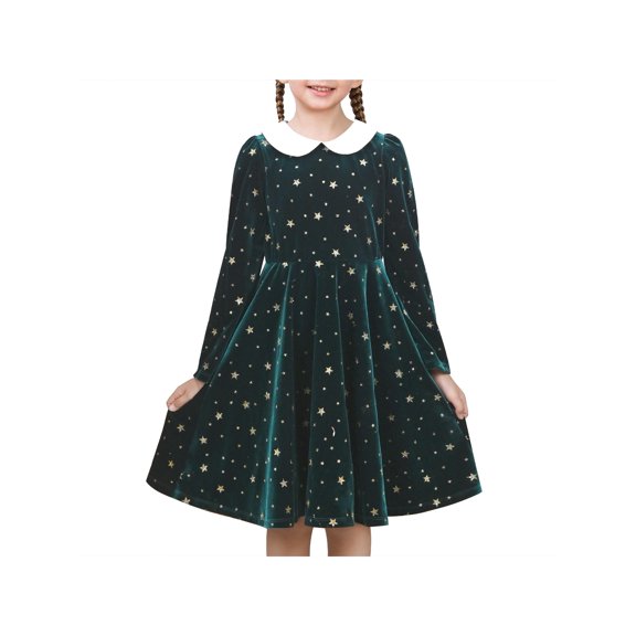 Sunny Fashion Girls Dress Glitter Golden Star White Collar Casual Warm Winter 6 Years
