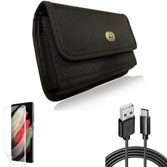 6ft USB Cable & Case Belt Clip & Matte Screen Protector for Samsung Galaxy S22 Plus (S22 ) - Combo Type-C Charger Cord Power & Rugged Holster & TPU Film Anti-Glare