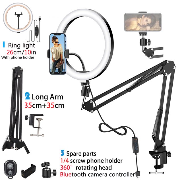 Anillo de luz LED para Selfie, soporte para teléfono con brazo plegable, luz de relleno circular, trípode regulable, fotografía, luz de anillo para Streaming de YouTobe