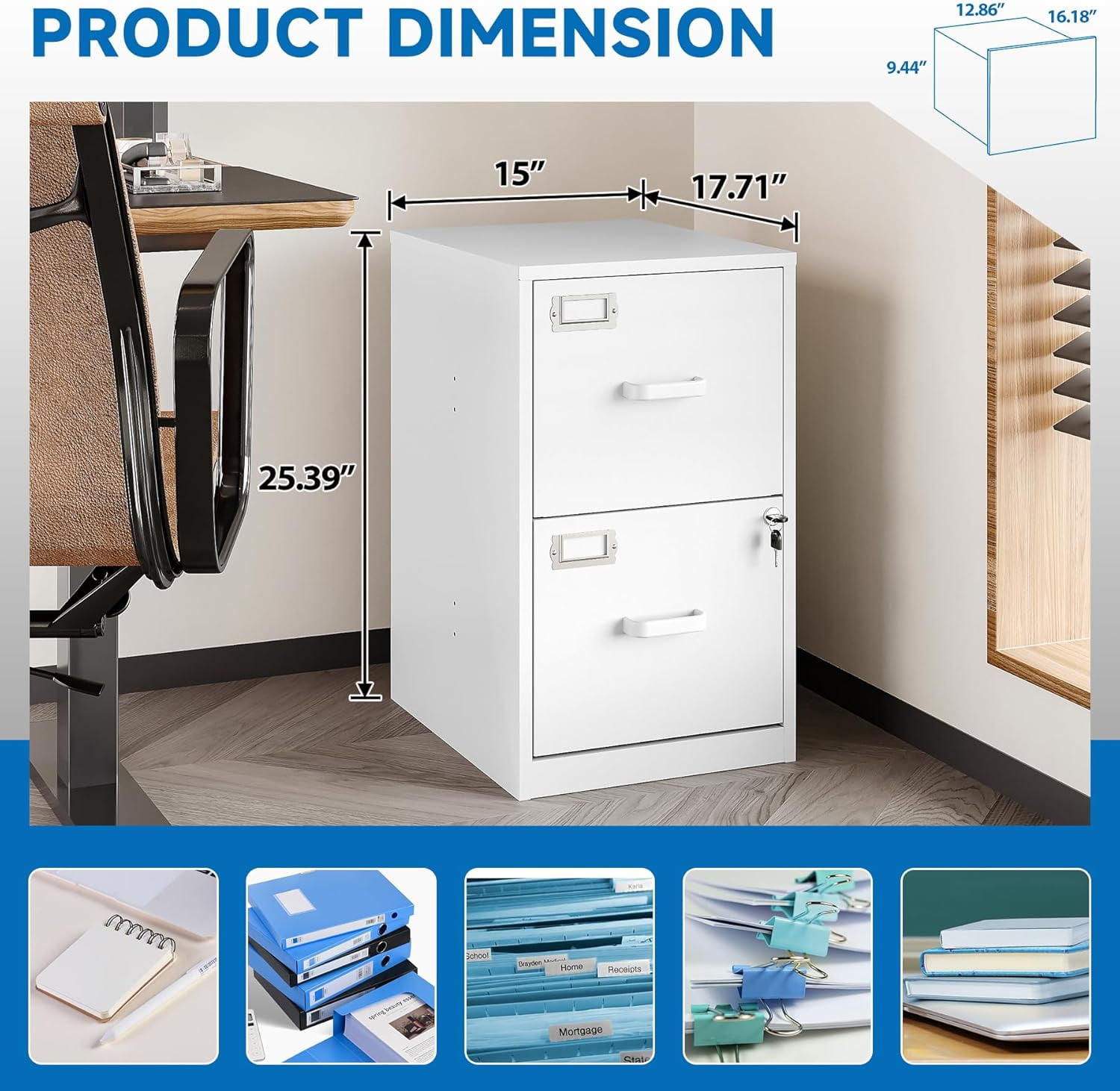 2 Drawer File Cabinet with Lock Vertical Filing Storage Office Home Steel Vertical File Cabinets for Letter Size File Cabinet Locked,Assembly Required