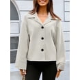 thumbnail image 4 of Women Cropped Trench Coat Wool Blend Pea Coat Short Jacket Casual Loose Long Sleeve Button Down Winter Outerwear White S, 4 of 7