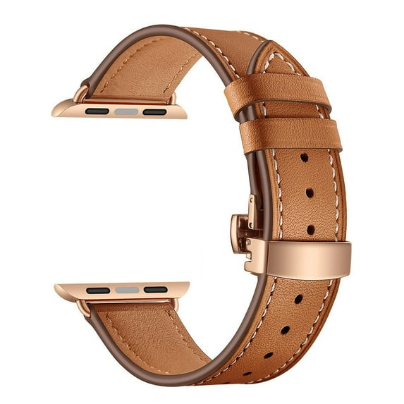 For Apple Watch Band Genuine Leather Strap Apple Watch 7 6 5 4 3 2 1 SE 45mm 41mm Butterfly Clasp Strap for iWatch 44mm 40mm 42mm 38mm