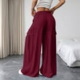 thumbnail image 6 of Hurxie Baggy Pants for Women Boho Casual Palazzo Pants Wide Leg Long Lounge Trousers with Pockets Wine,M, 6 of 7