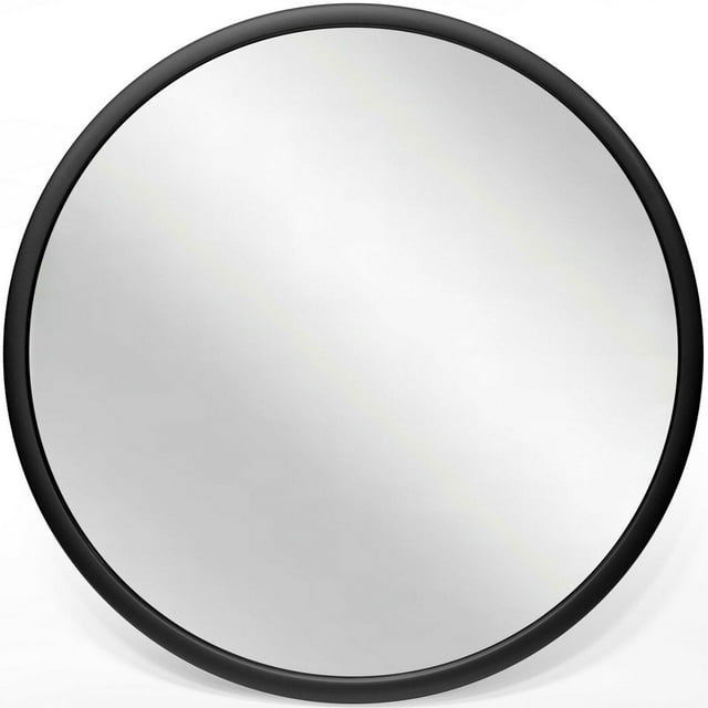 Infinity Instruments Nera 22 Inch Round Hanging Wall Mirror, Black Matte Frame